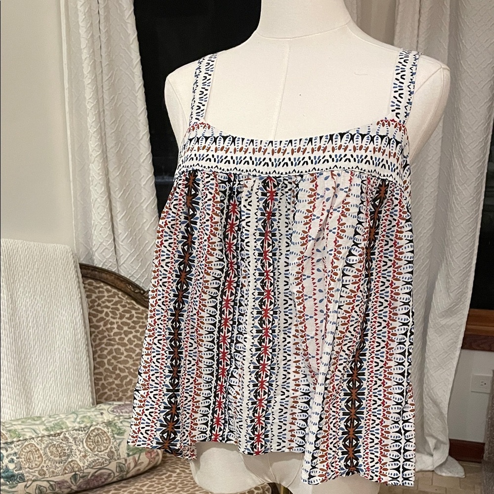 Xirena Zoe Peace Print Adjustable Tank Top Cotton Large Patterned Women's Top